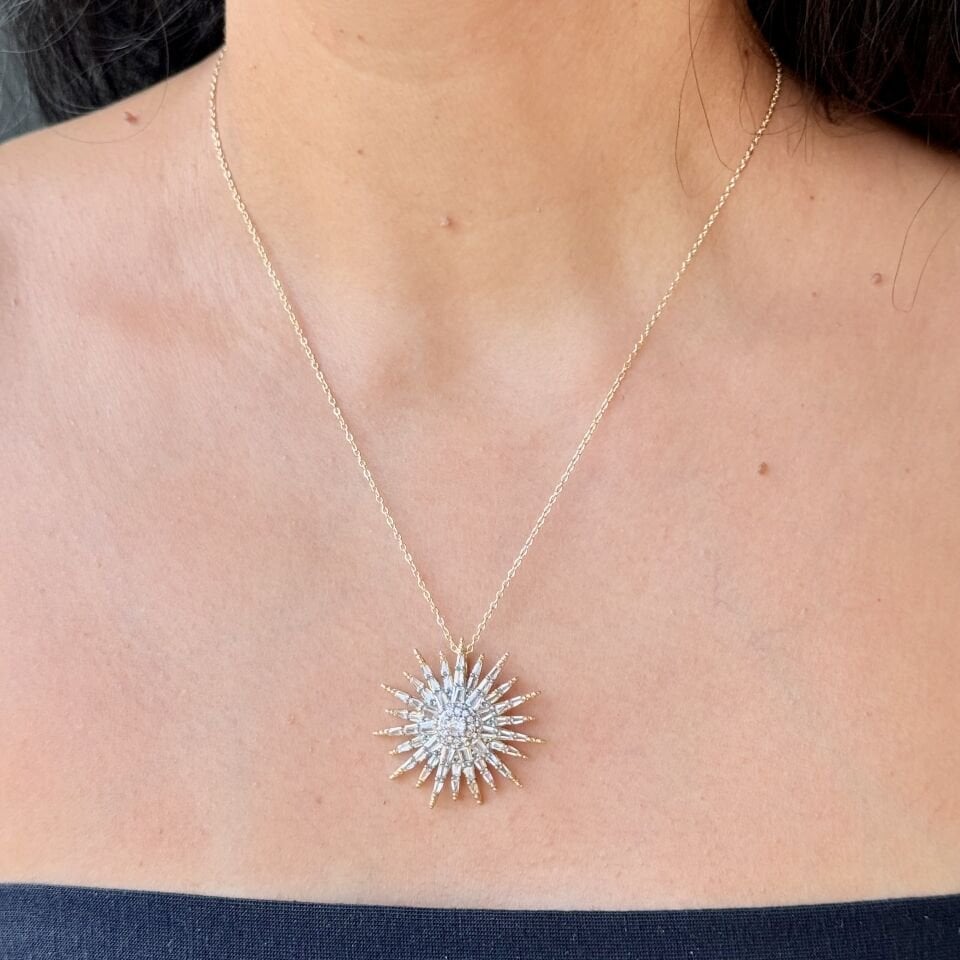 Kutup Yıldızı Zirkon Taşlı Kolye Gold