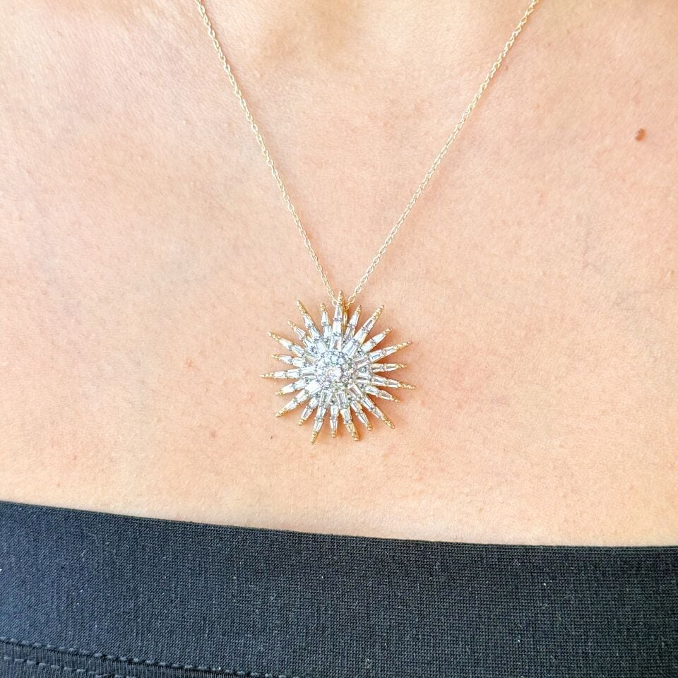 Kutup Yıldızı Zirkon Taşlı Kolye Gold