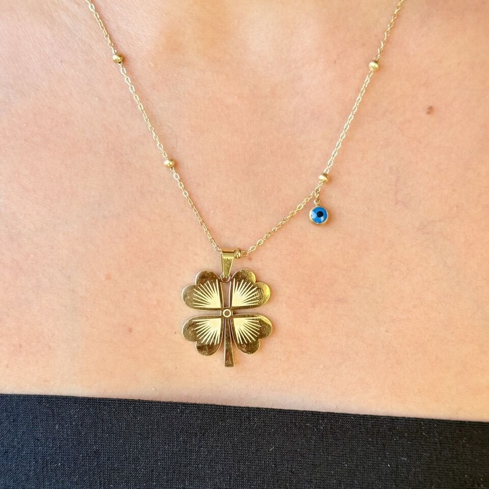 Yonca Nazar Detay Kolye Paslanmaz Çelik Gold