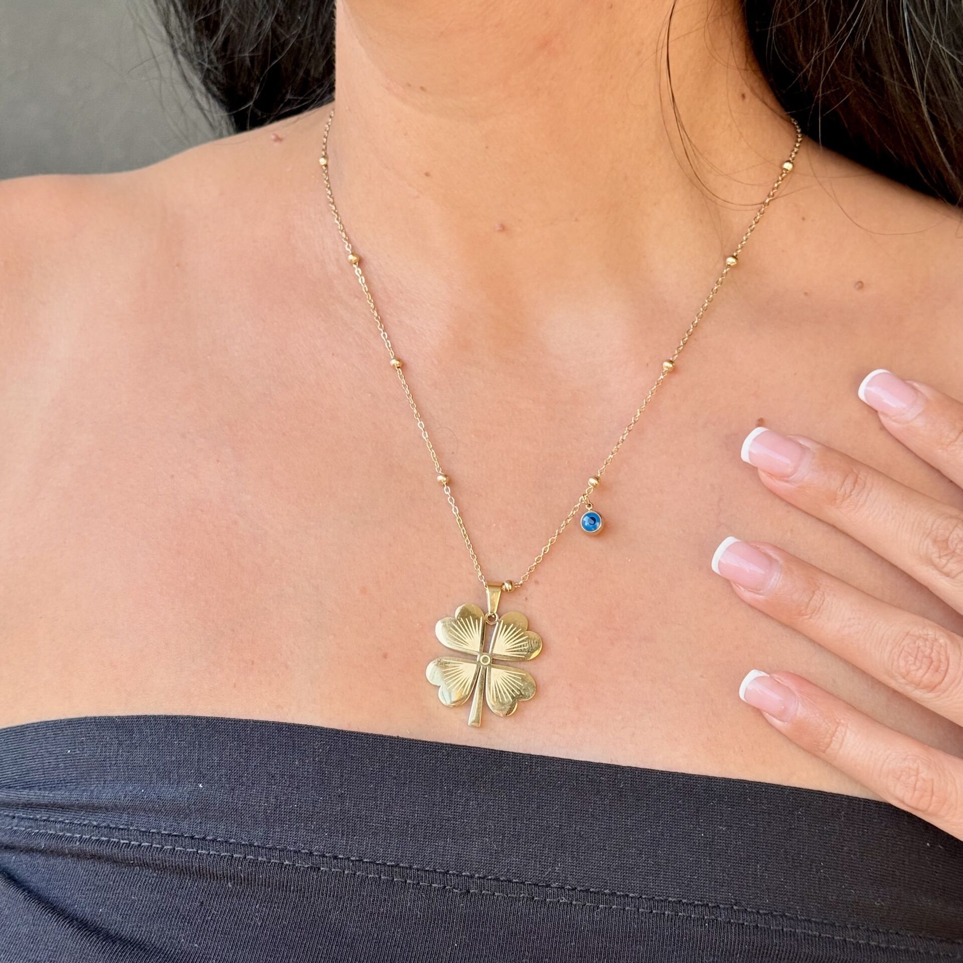 Yonca Nazar Detay Kolye Paslanmaz Çelik Gold