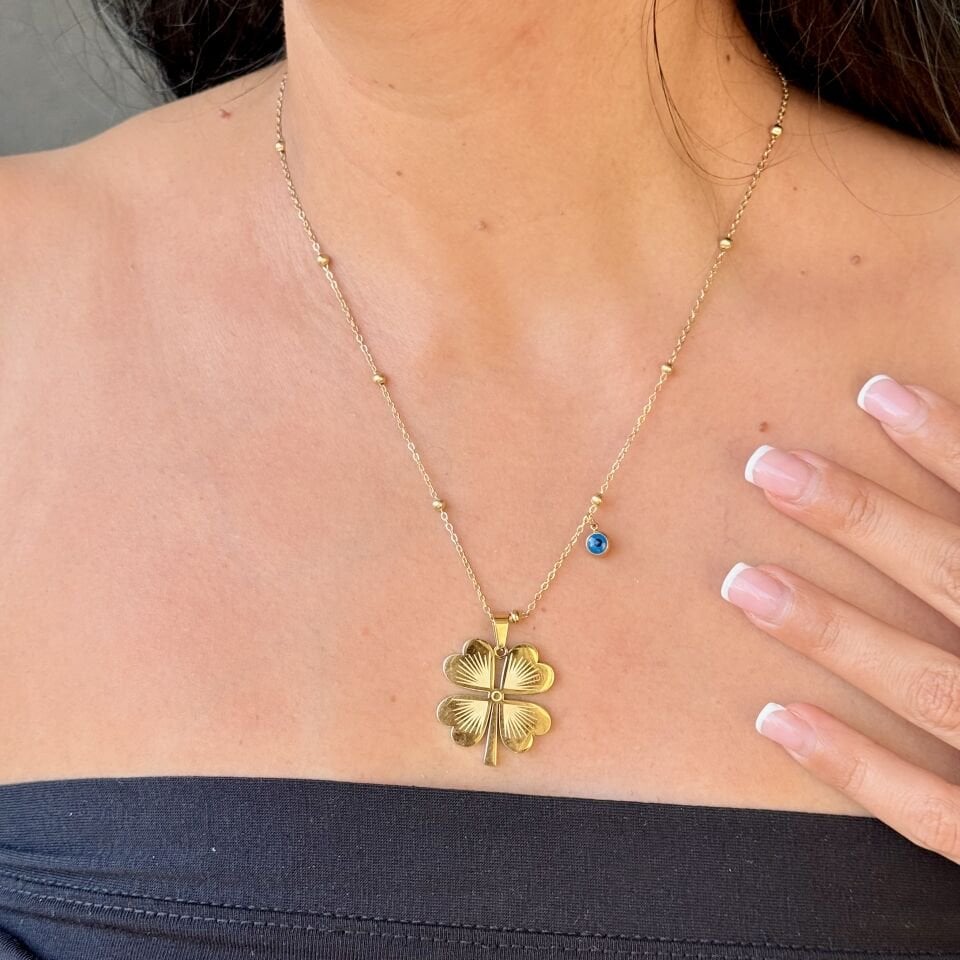 Yonca Nazar Detay Kolye Paslanmaz Çelik Gold