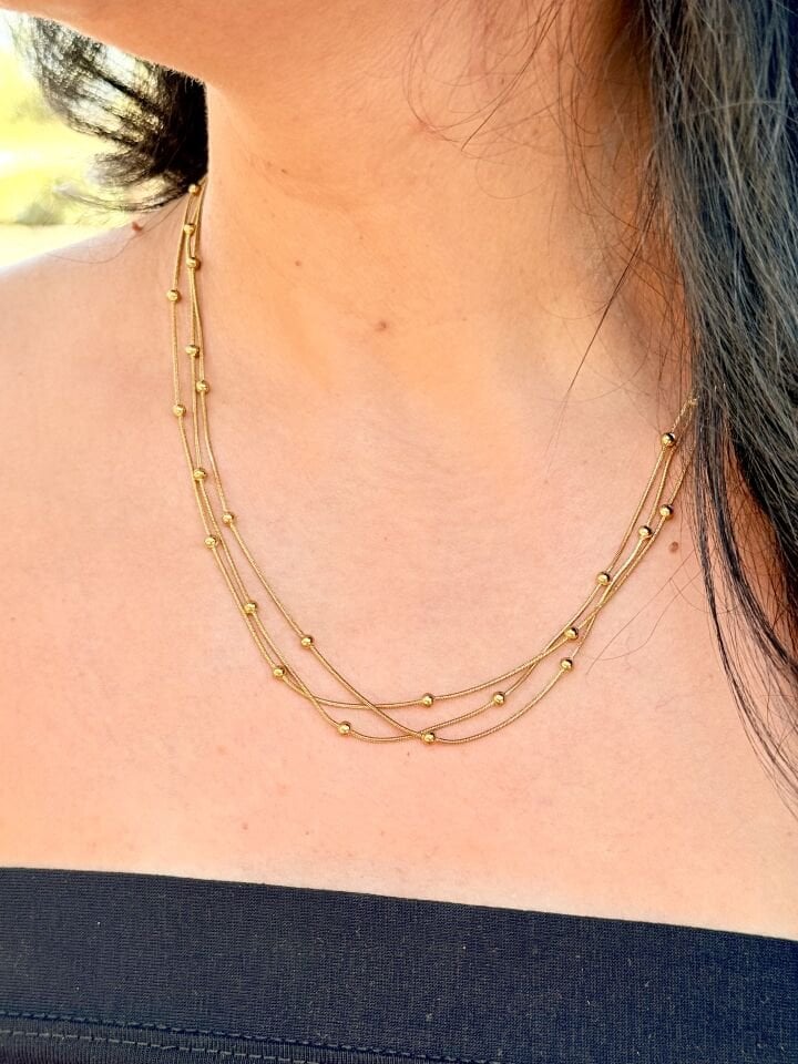 Üç Sıra Dorika Kolye Gold