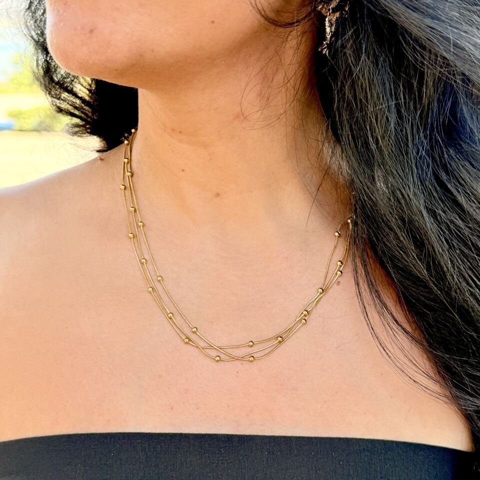 Üç Sıra Dorika Kolye Gold