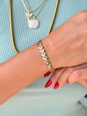 V Model Zirkon Taşlı Vip Bileklik Gold