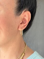 Oval Zirkon Taşlı Vip Küpe Gold