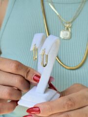 Oval Zirkon Taşlı Vip Küpe Gold