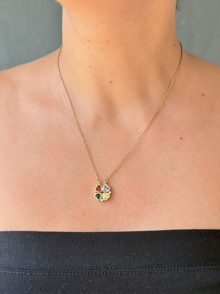 Açılır Renkli Yonca Kolye Paslanmaz Çelik Gold