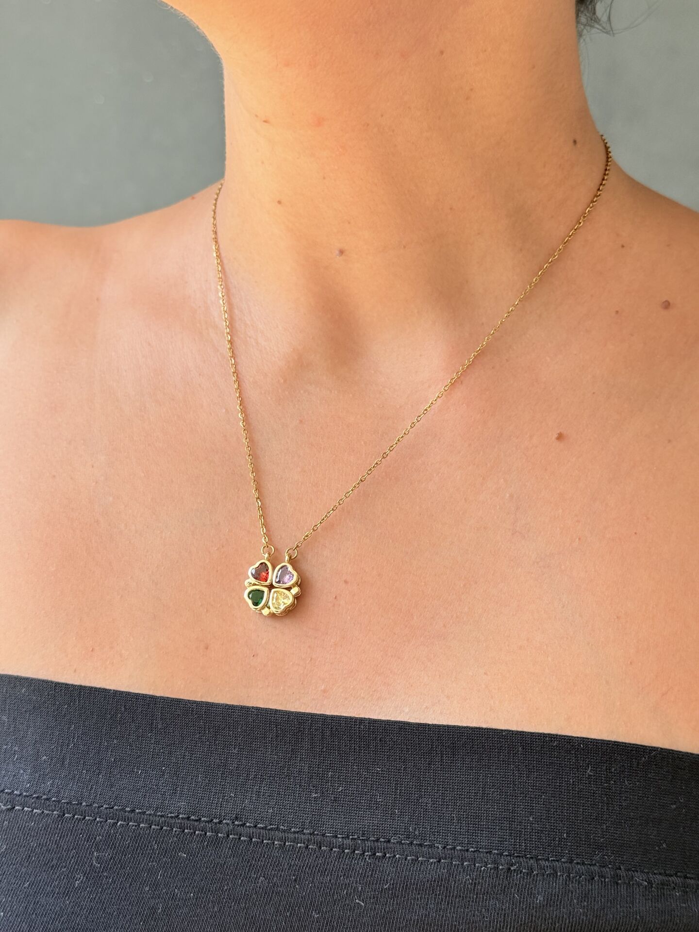 Açılır Renkli Yonca Kolye Paslanmaz Çelik Gold