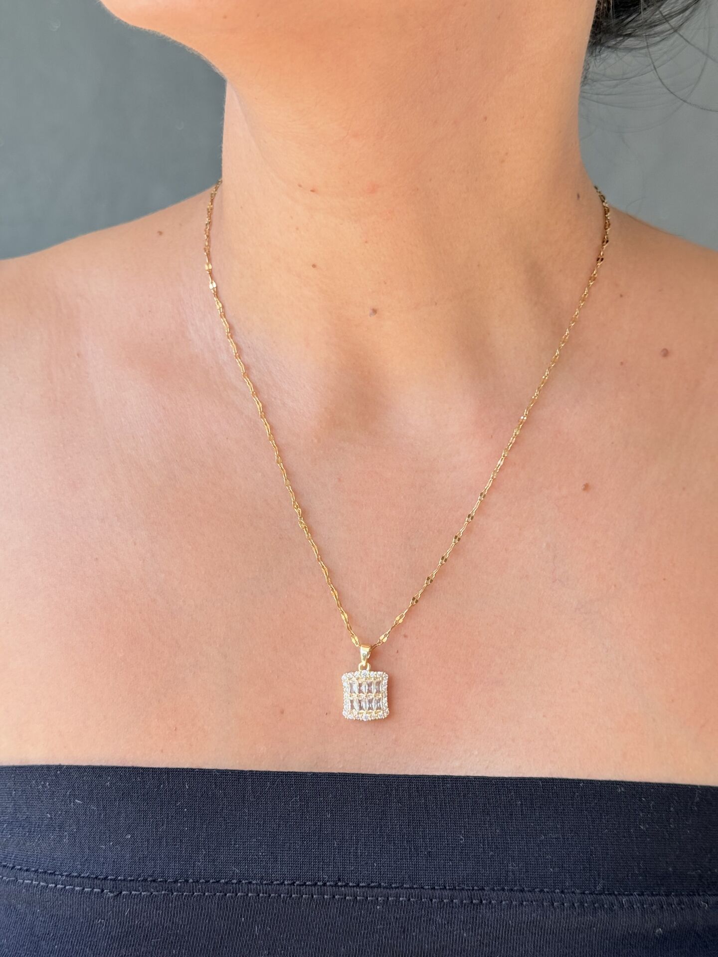 Baget Kolye Zirkon Taşlı Paslanmaz Çelik Gold