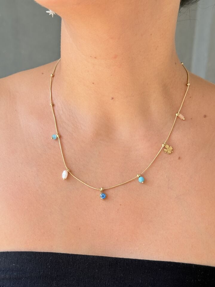 Nazar Boncuklu Kolye Paslanmaz Çelik Gold