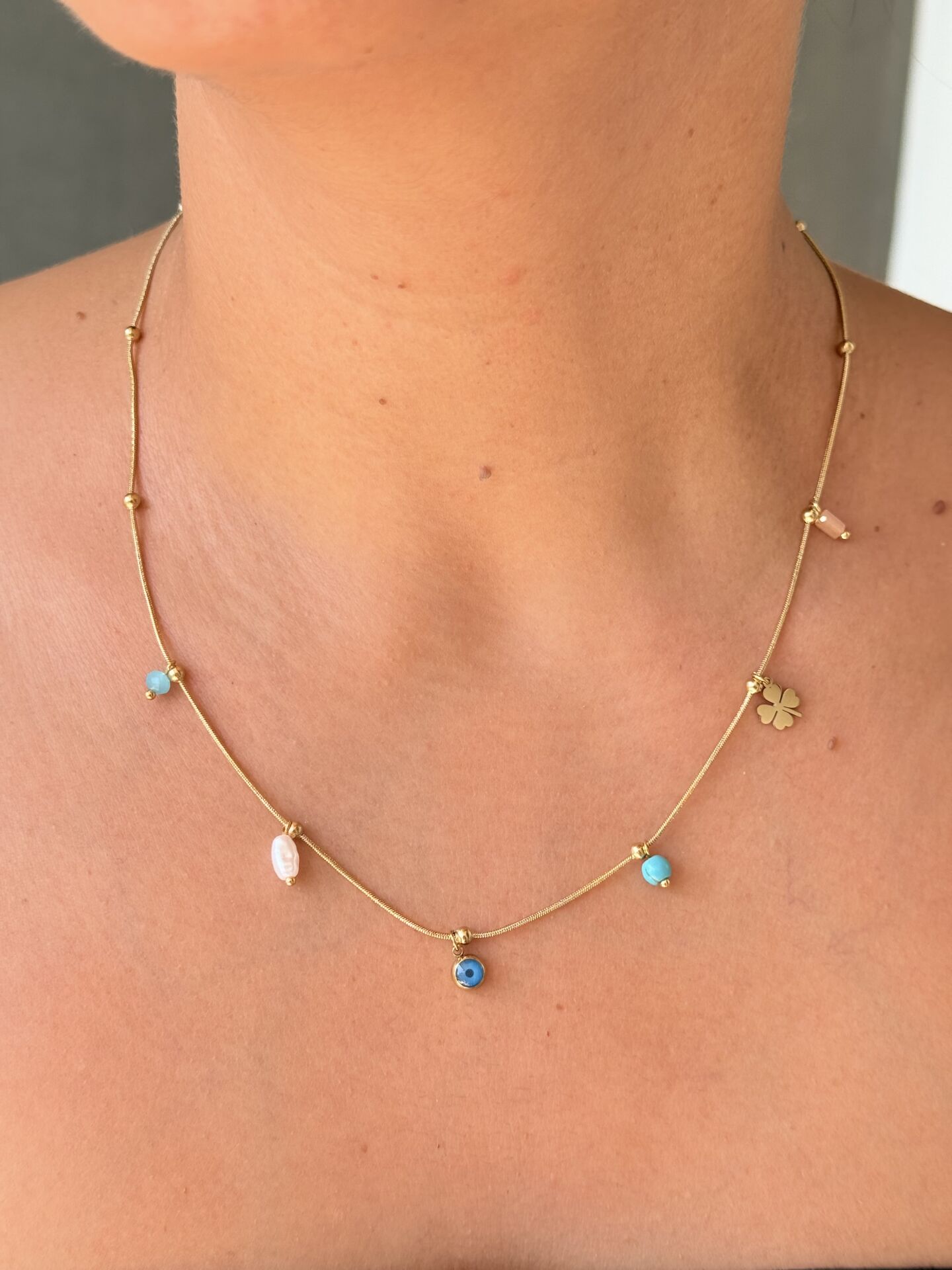 Nazar Boncuklu Kolye Paslanmaz Çelik Gold