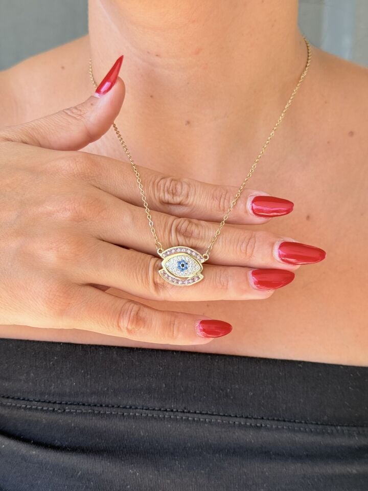 Nazar Göz Kolye Paslanmaz Çelik Gold