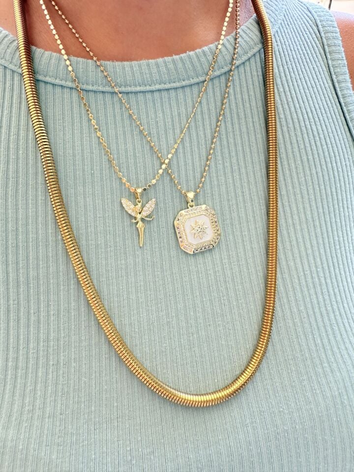 Zirkon Taşlı Peri Kolye Paslanmaz Çelik Gold