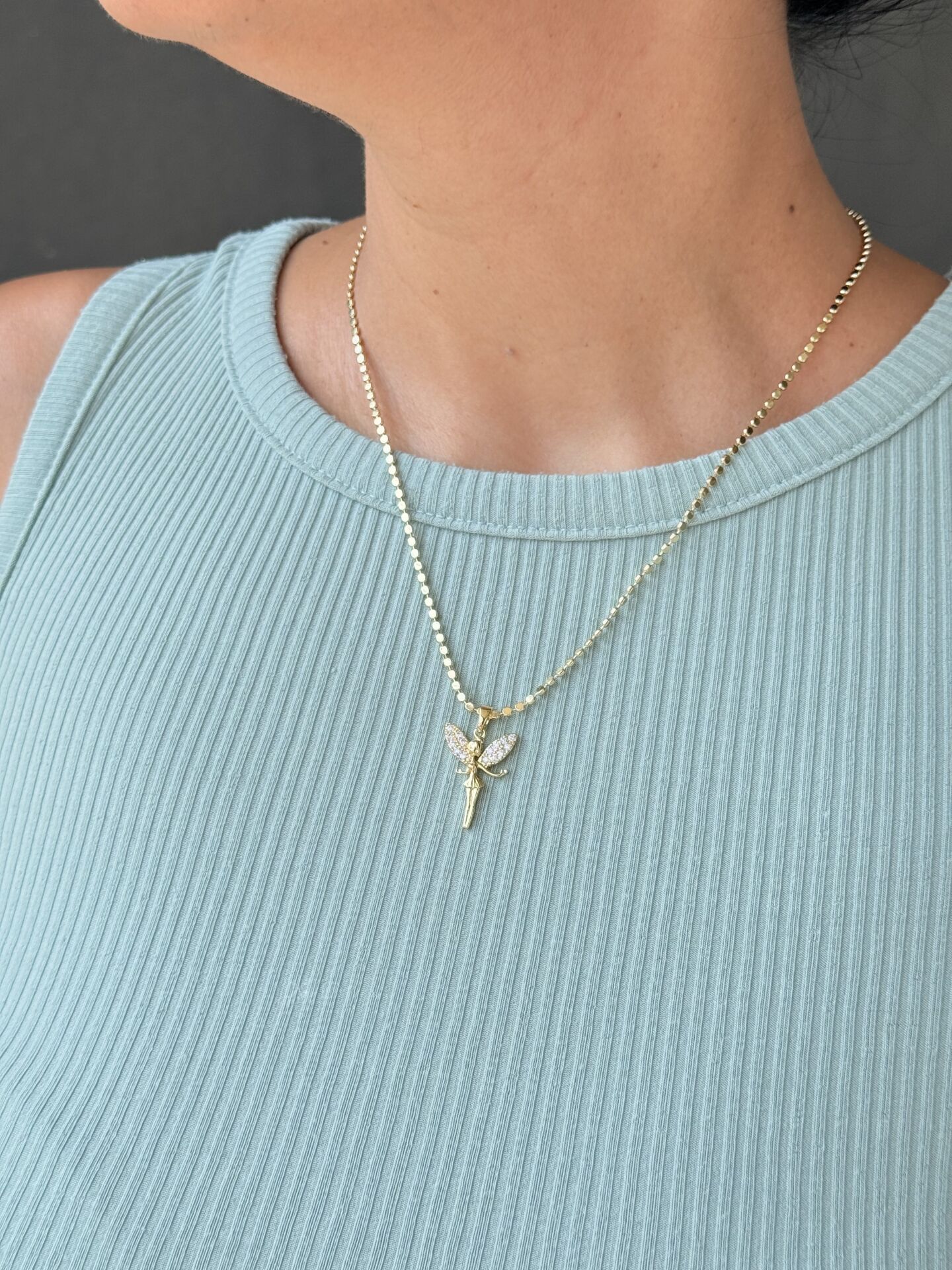 Zirkon Taşlı Peri Kolye Paslanmaz Çelik Gold