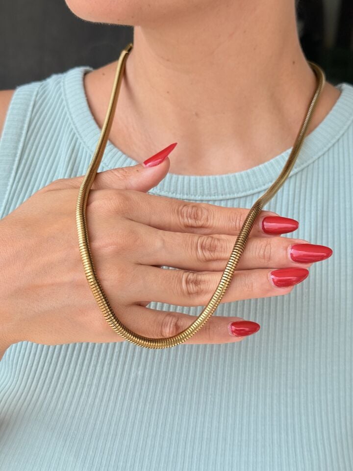 Boru Zincir Kolye Paslanmaz Çelik Gold