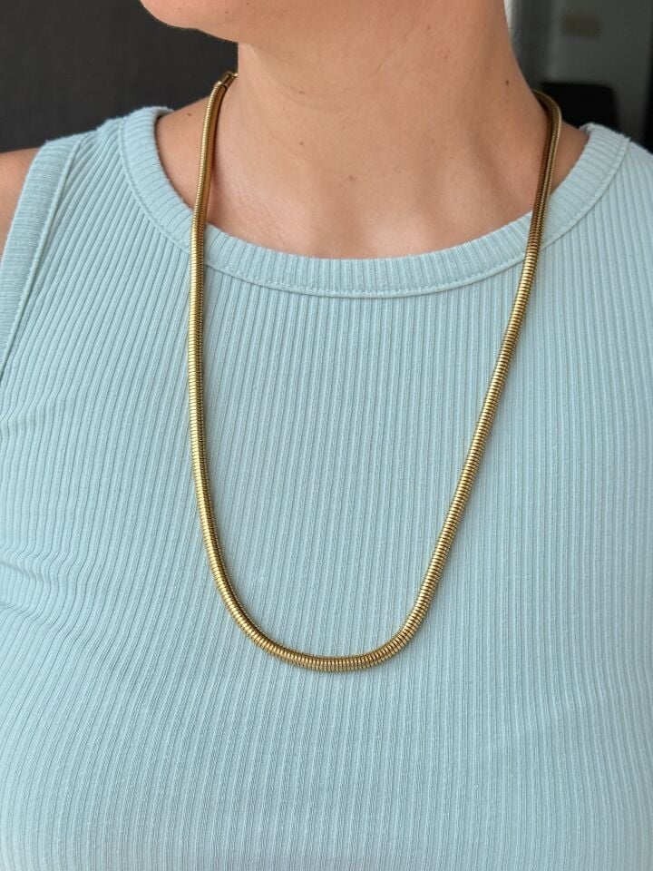 Boru Zincir Kolye Paslanmaz Çelik Gold