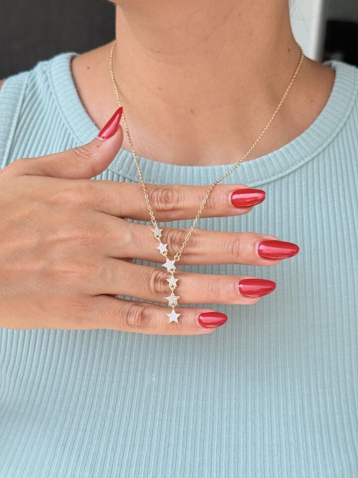 Yıldız Kolye Zirkon Taşlı Paslanmaz Çelik Gold