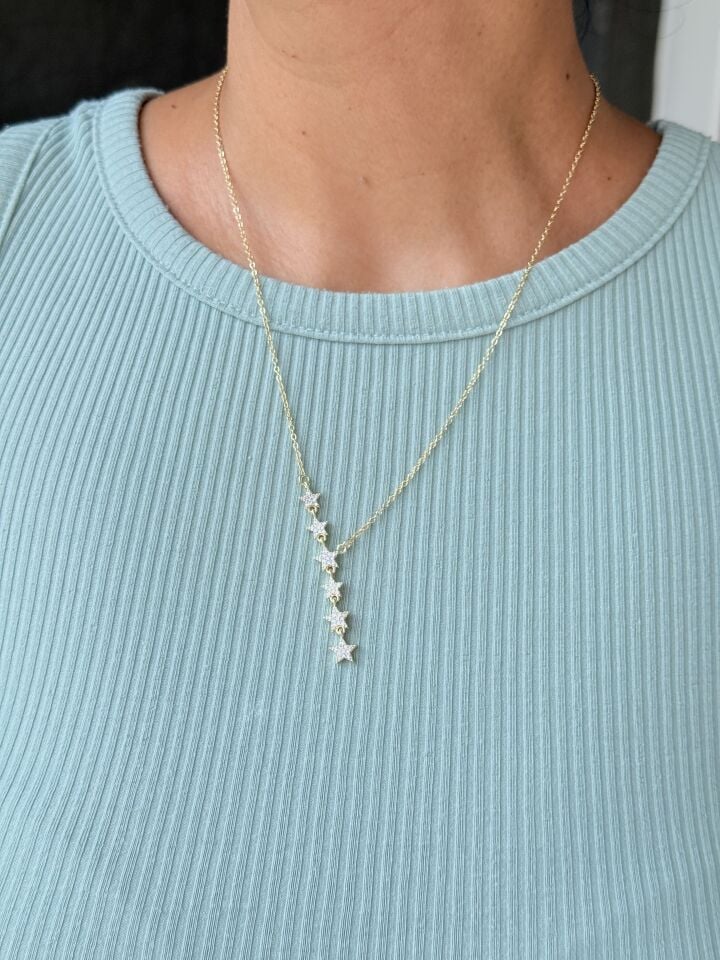 Yıldız Kolye Zirkon Taşlı Paslanmaz Çelik Gold