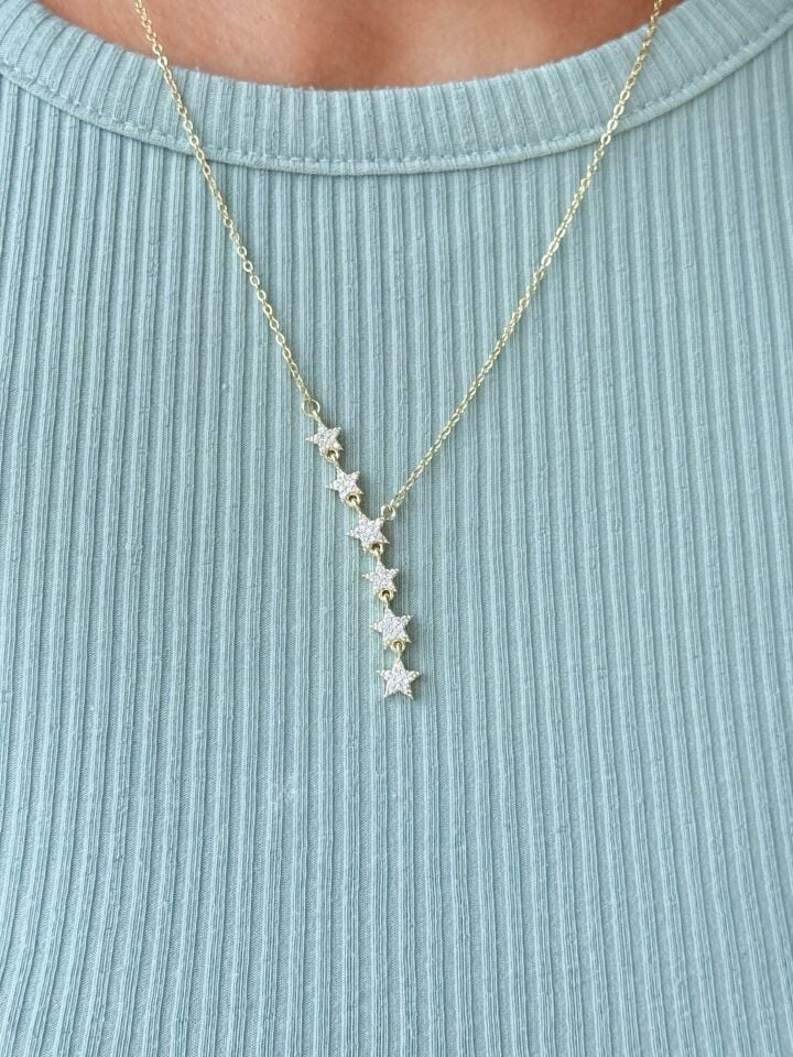 Yıldız Kolye Zirkon Taşlı Paslanmaz Çelik Gold