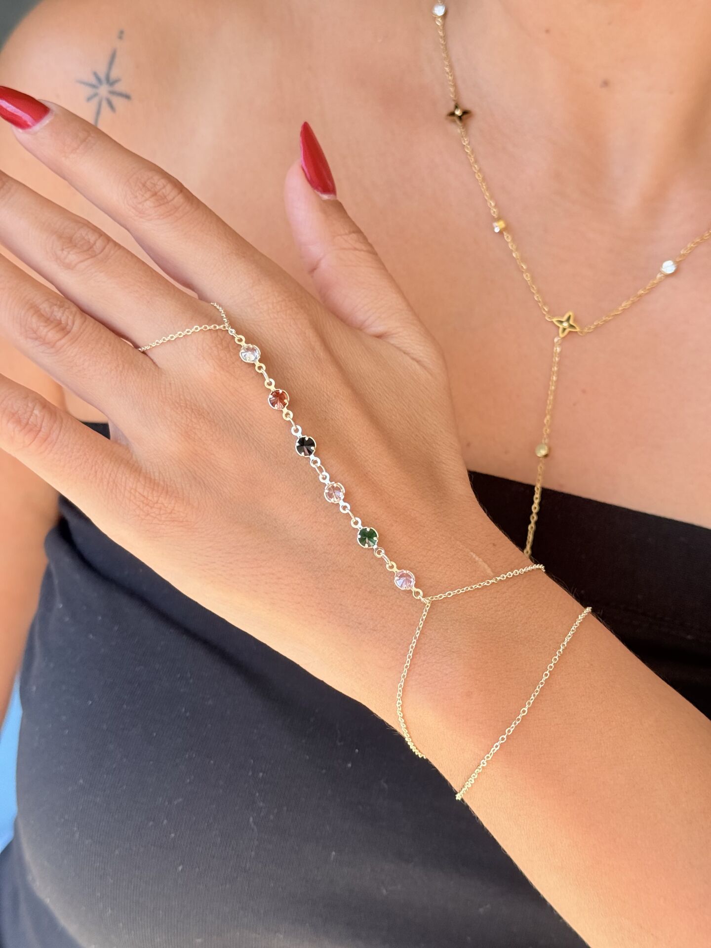 Renkli Taşlı Şahmeran Paslanmaz Çelik Gold