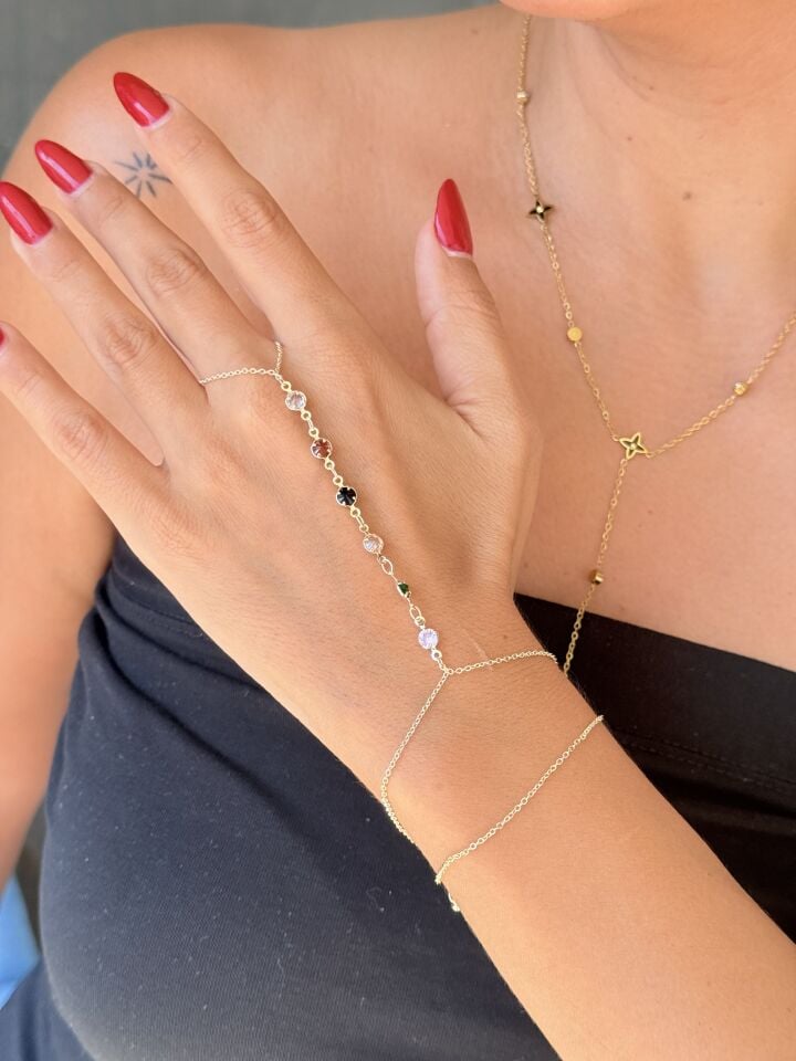 Renkli Taşlı Şahmeran Paslanmaz Çelik Gold