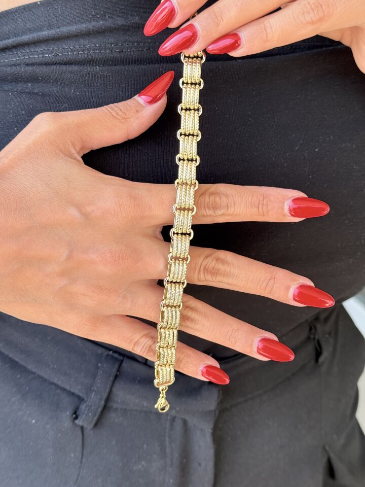 Hasır Geçme Zincir Vip Bileklik Gold