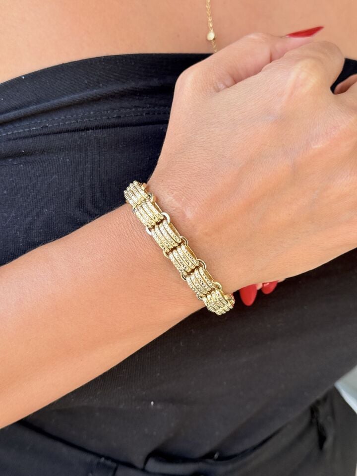 Hasır Geçme Zincir Vip Bileklik Gold