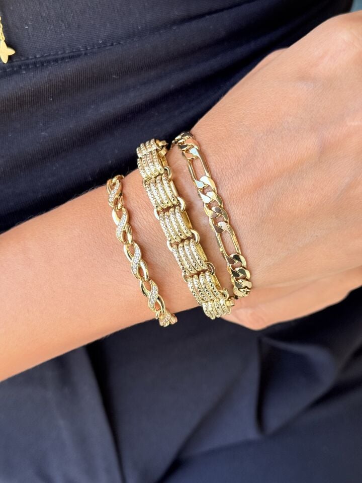 Sonsuzluk Zirkon Taşlı Vip Bileklik Gold