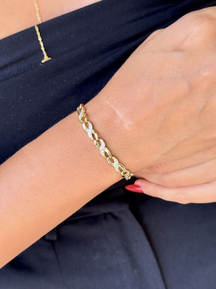 Sonsuzluk Zirkon Taşlı Vip Bileklik Gold