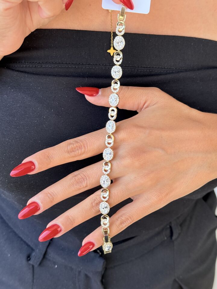 Yuvarlak Zirkon Taşlı Kuyumcu Vip Bileklik Gold