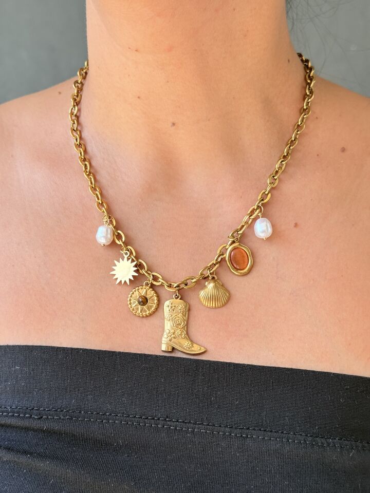 Charm Kolye Paslanmaz Çelik Gold