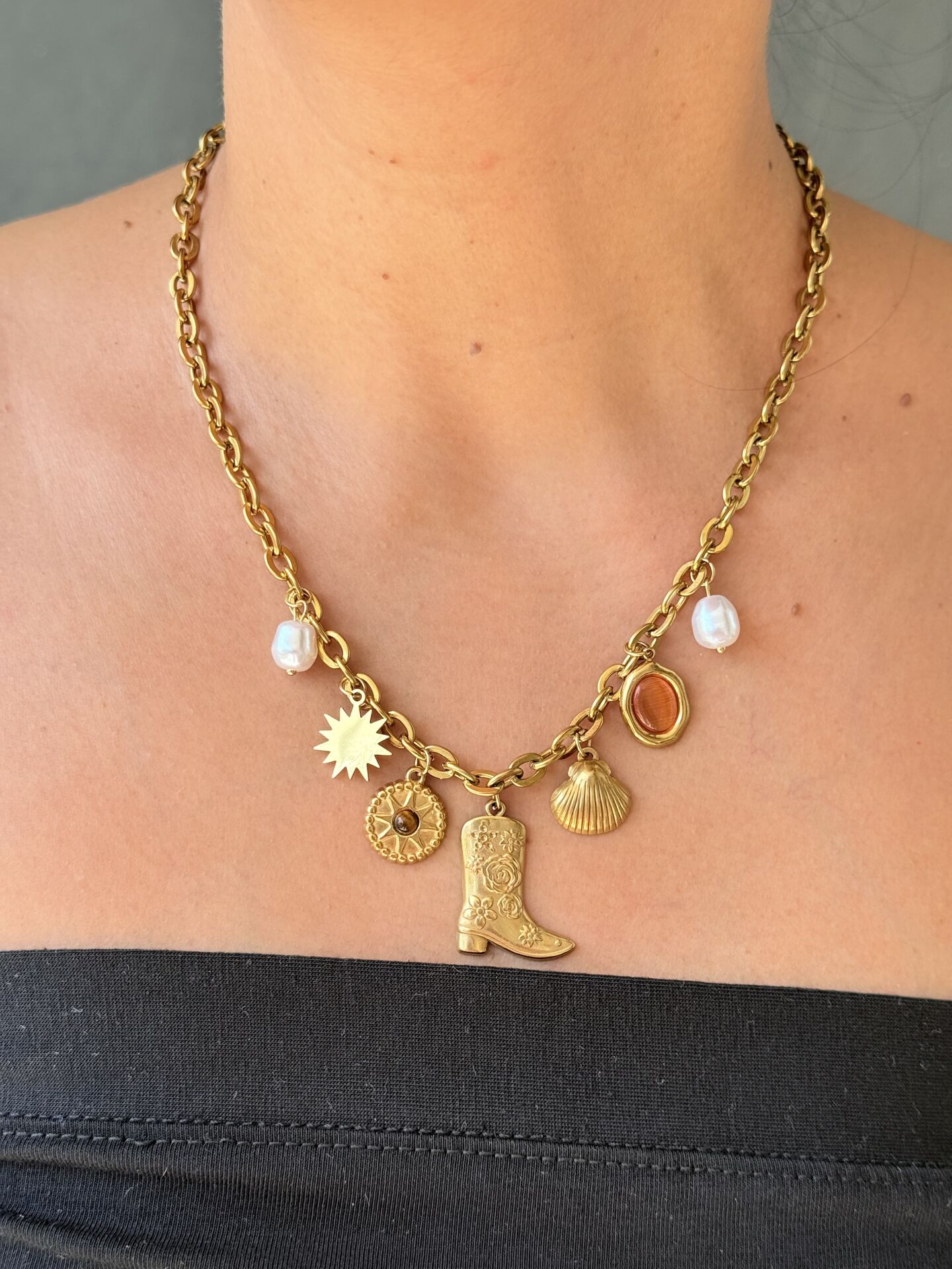 Charm Kolye Paslanmaz Çelik Gold