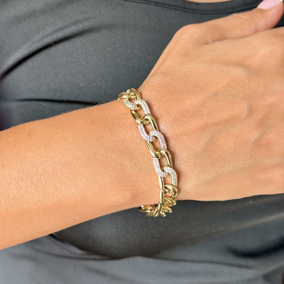 Vip Gurmet Zirkon Taşlı Bileklik Gold