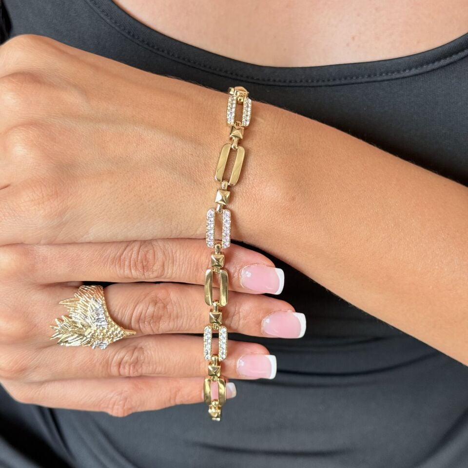 Vip Geylani Model Zirkon Taşlı Bileklik Gold