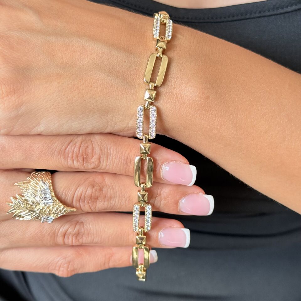 Vip Geylani Model Zirkon Taşlı Bileklik Gold