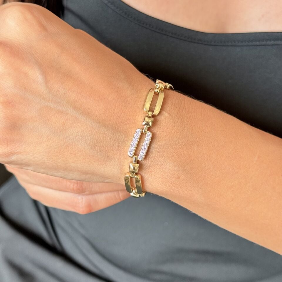 Vip Geylani Model Zirkon Taşlı Bileklik Gold