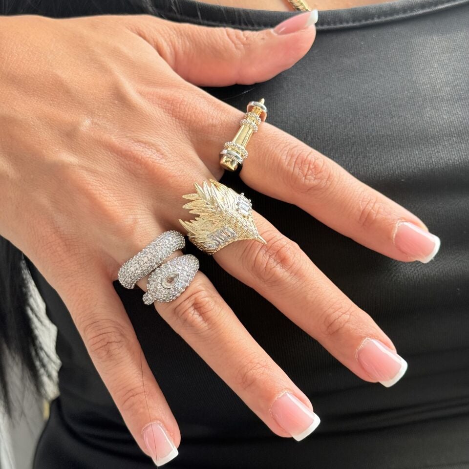 Dişli Model Zirkon Taşlı Yüzük Gold