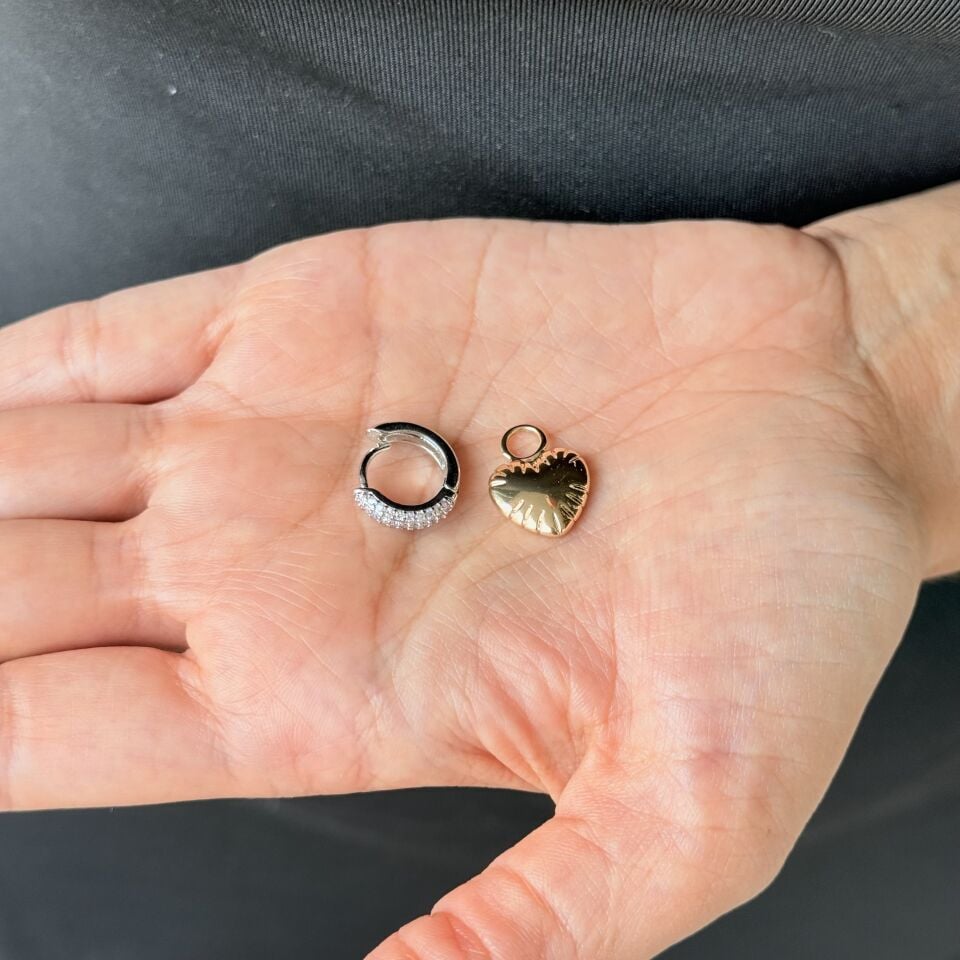 Kalp ve Halka Çelik Küpe Gold