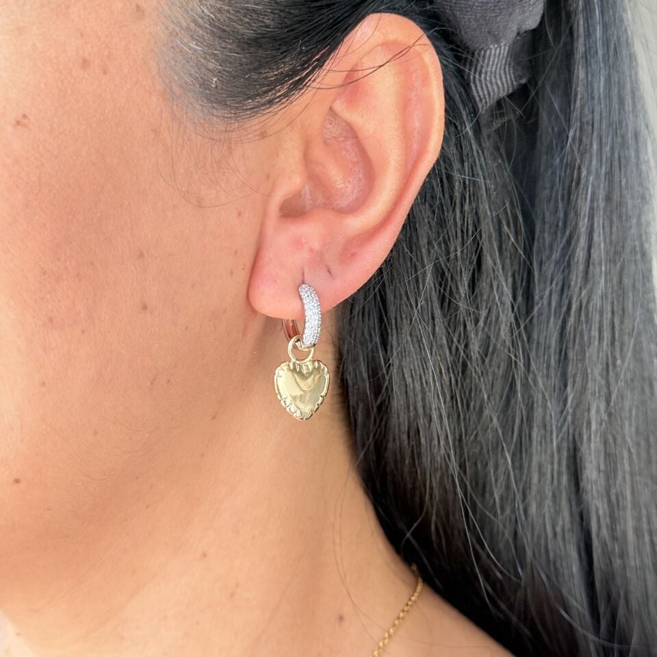 Kalp ve Halka Çelik Küpe Gold