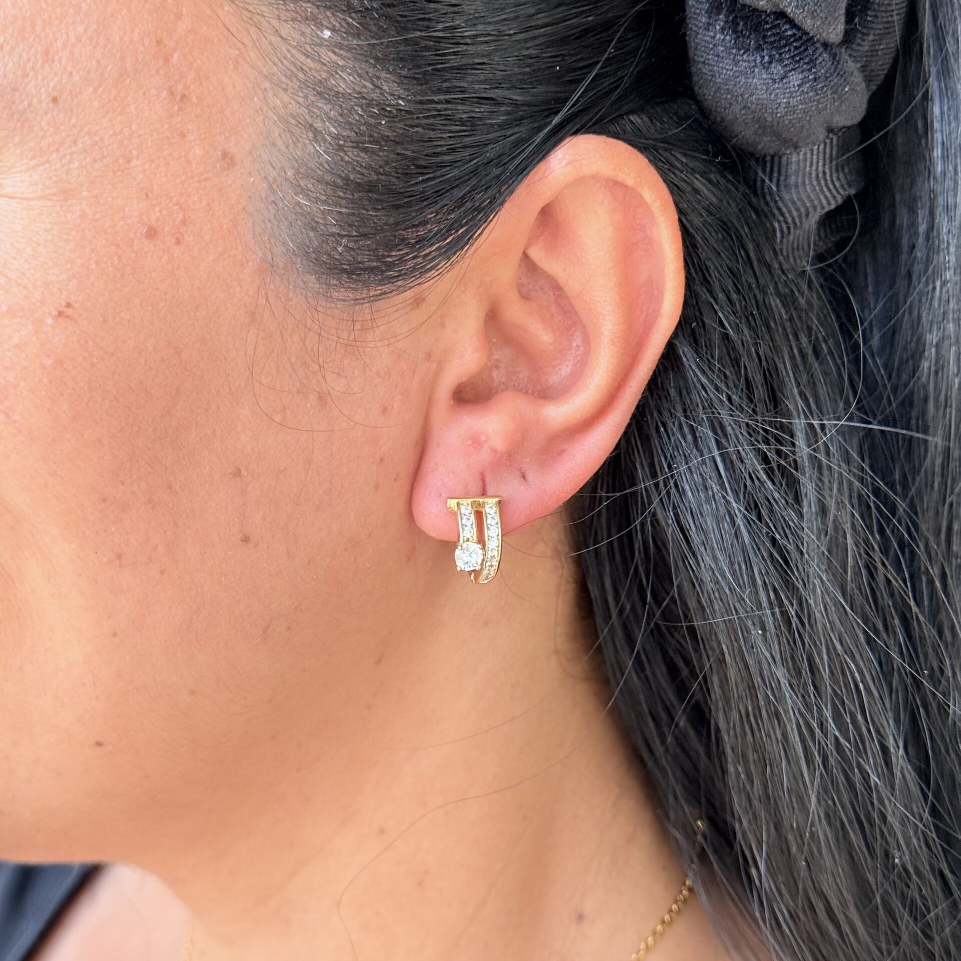 Zirkon Taşlı İkili Görünüm Vip Küpe Gold