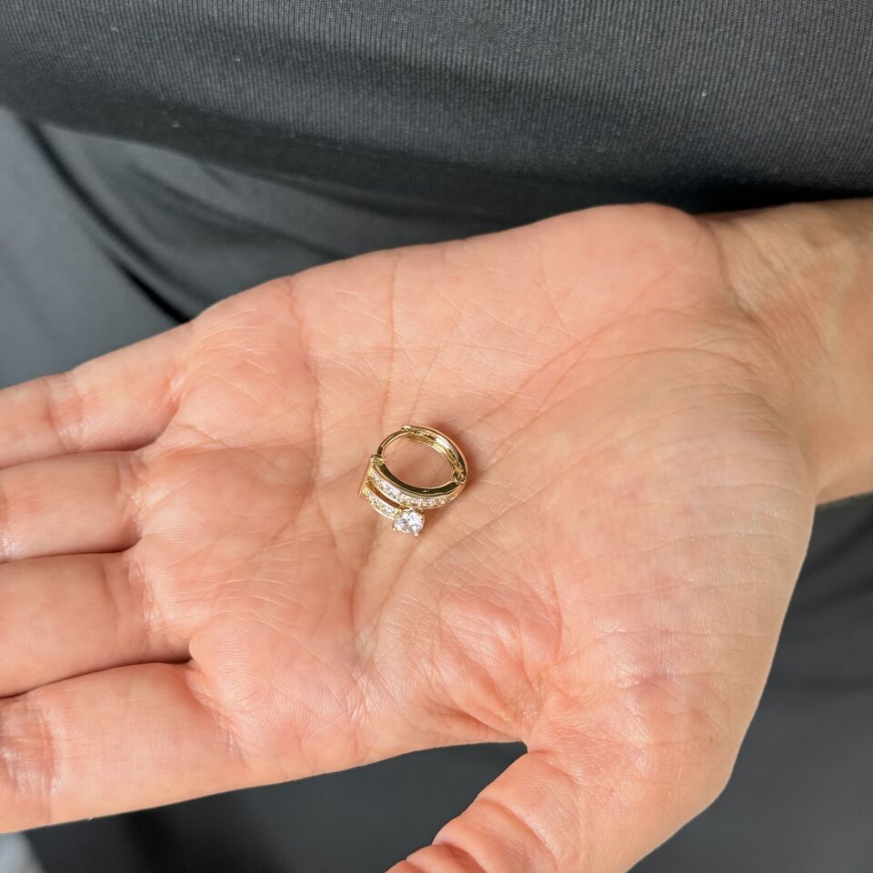 Zirkon Taşlı İkili Görünüm Vip Küpe Gold