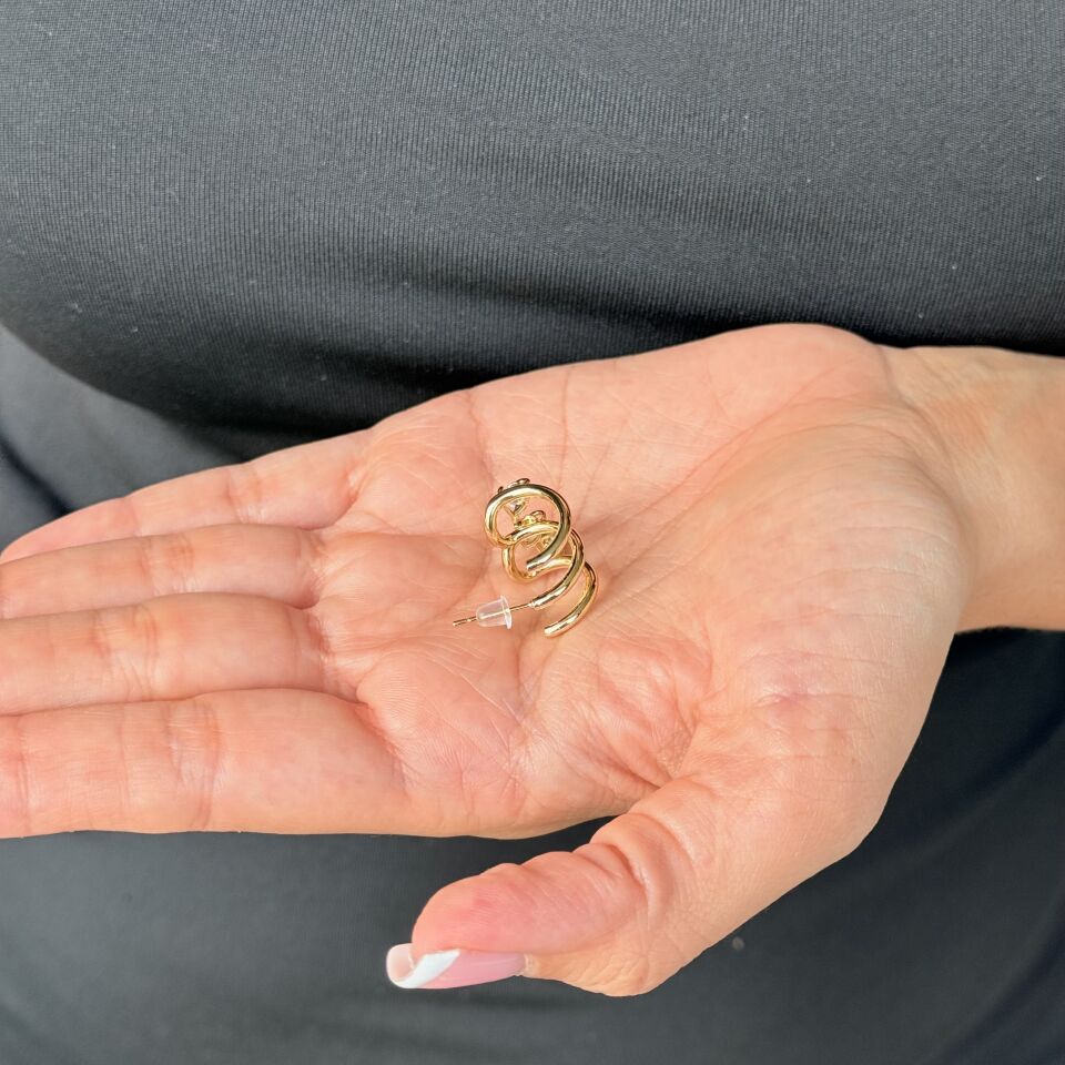 Kalp model Üçlü Görünüm Çelik Küpe Gold