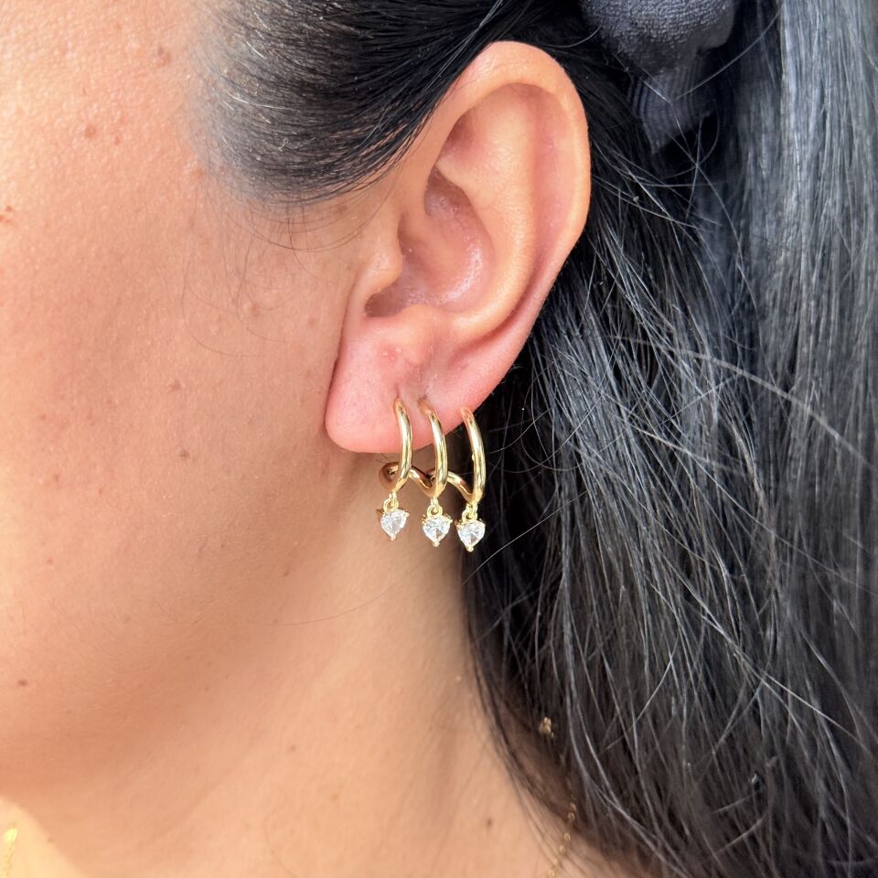 Kalp model Üçlü Görünüm Çelik Küpe Gold