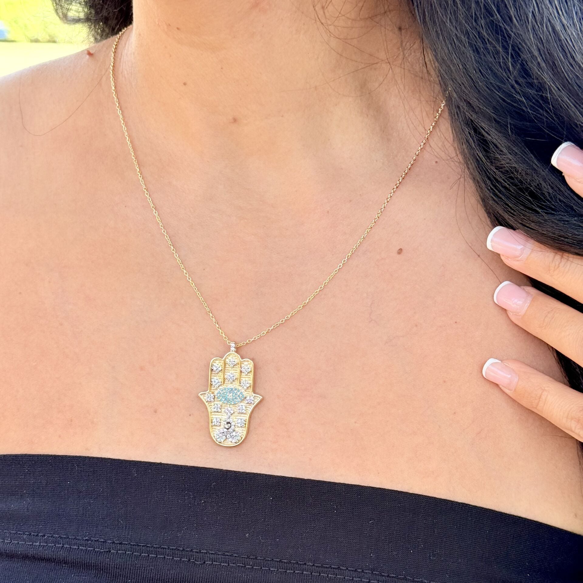 Fatmanın Eli Zirkon Taşlı Kolye Gold
