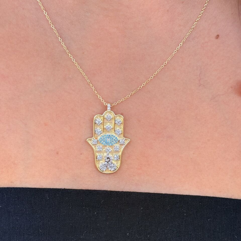 Fatmanın Eli Zirkon Taşlı Kolye Gold