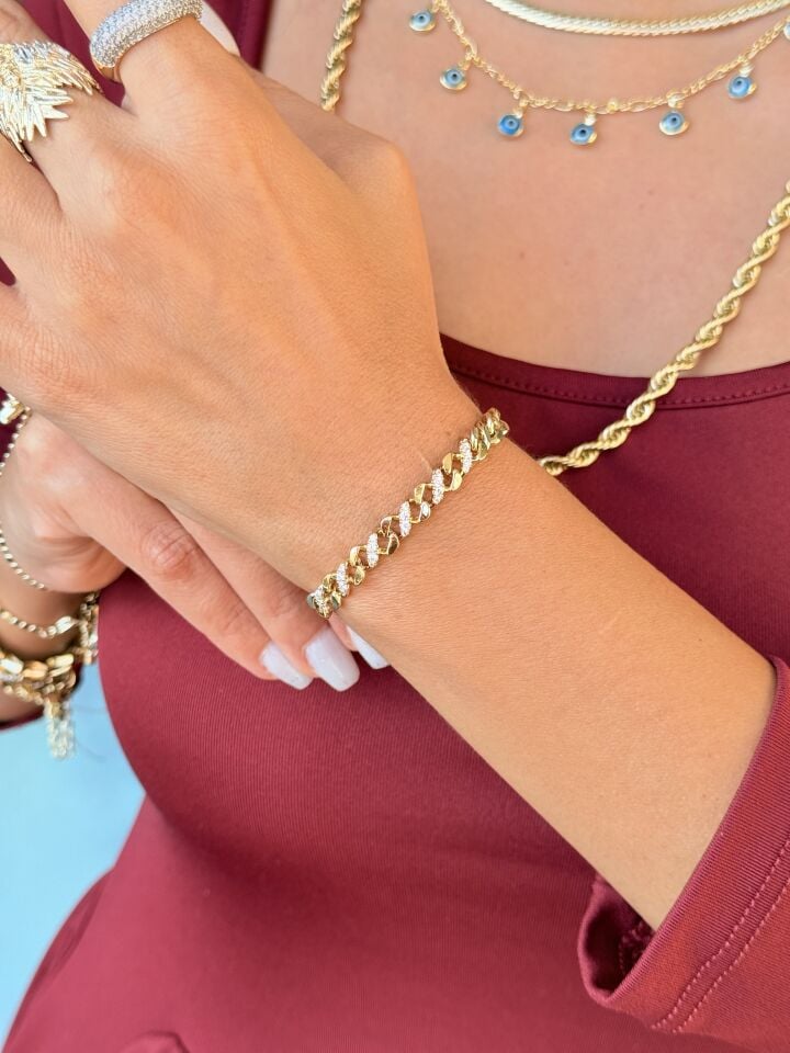 Zirkon Taşlı Sonsuz Gurmet Vip Bileklik Gold