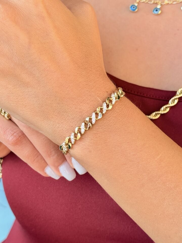 Zirkon Taşlı Sonsuz Gurmet Vip Bileklik Gold