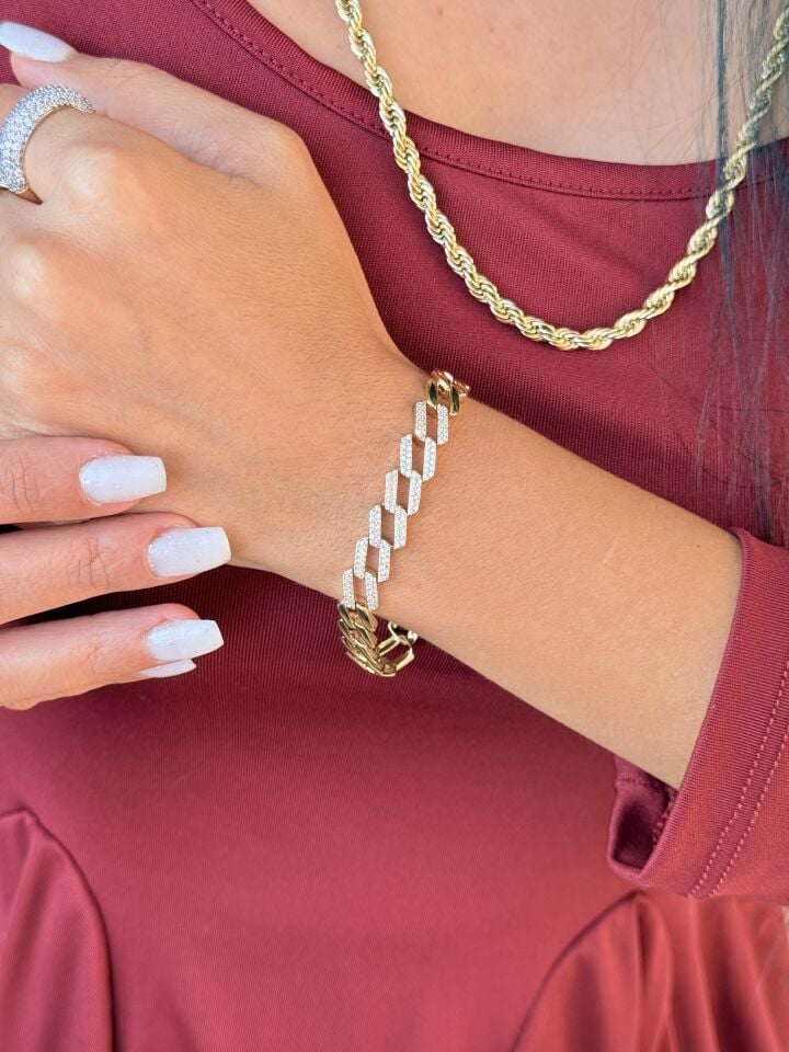 Zirkon Taşlı Çapraz Gurmet Bileklik Gold