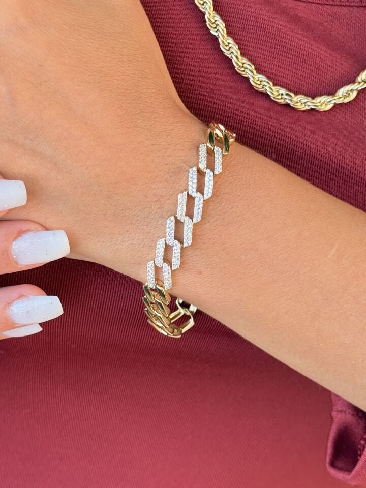 Zirkon Taşlı Çapraz Gurmet Bileklik Gold