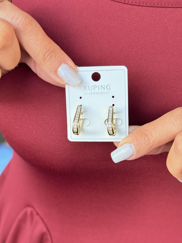 Zarif Zirkon Taşlı Vip Küpe Gold